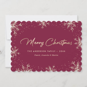 Elegant Dark Pink Modern Snowflake Christmas Card