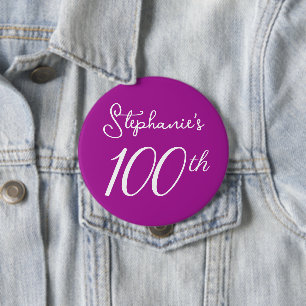 Elegant Dark Pink Monogram 100th Birthday 10 Cm Round Badge