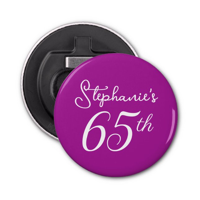 Elegant Dark Pink Monogram 65th Birthday Party Bottle Opener (Front)