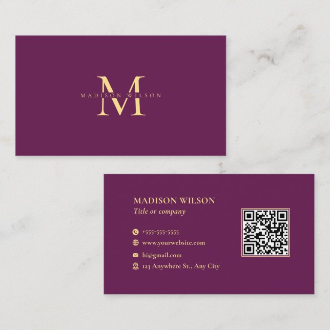 Elegant Dark Pink Soft Yellow QR Code Custom Logo Business Card (Front/Back)