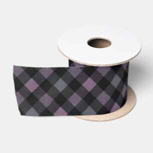 Elegant Dark Plum and Grey Tartan Ribbon, Gothic Satin Ribbon