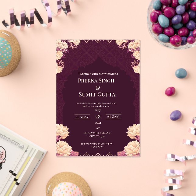 Elegant Dark Purple Acrylic Wedding Invitation (Insitu (Celebration))