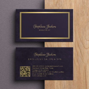 Elegant dark purple and gold QR code luxury Business Card