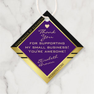 Elegant Dark Purple and Gold with Cute Tiny Heart Favour Tags