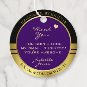 Elegant Dark Purple and Gold with Cute Tiny Heart Favour Tags