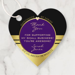 Elegant Dark Purple and Gold with Cute Tiny Heart Favour Tags