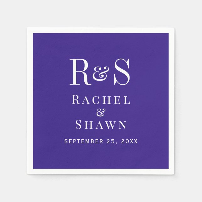 Elegant Dark Purple Chic Modern Monogram Wedding Napkin (Front)