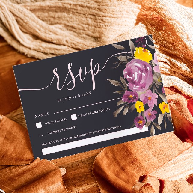 Elegant dark Purple floral wedding rsvp monogram (Elegant dark Purple floral wedding rsvp monogram)