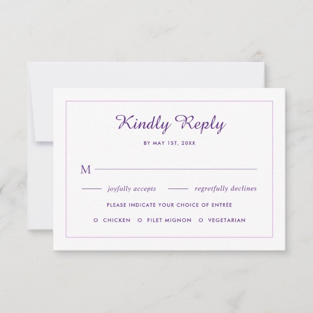 Elegant dark purple flower wedding RSVP card (Front)