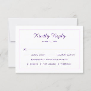 Elegant dark purple flower wedding RSVP card