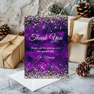 Elegant dark purple gold faux glitter thank you card