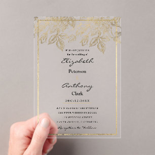 Elegant dark purple gold luxury floral Wedding Acrylic Invitations
