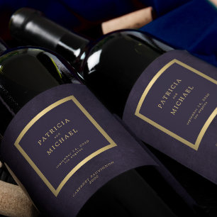 Elegant dark purple gold wedding personalised wine label