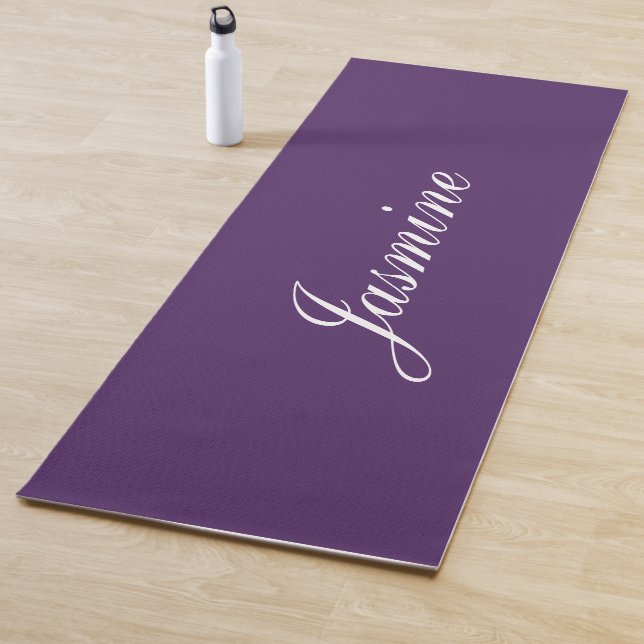 Elegant Dark Purple Personalised Name Yoga Mat (In Situ)