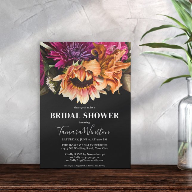 Elegant Dark Purple Pink Orange Sunflower Bridal Invitation (Creator Uploaded)