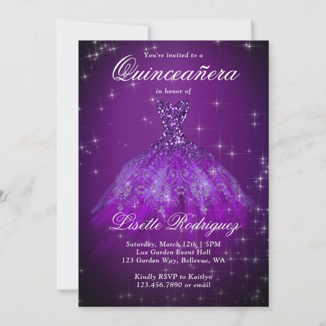 Elegant Dark Purple Quinceanera Invitation (Front)