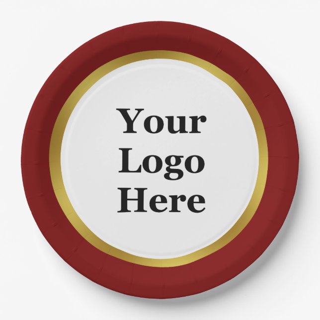 Elegant Dark Purple Red and Gold Your Logo Here  Paper Plate (Front)
