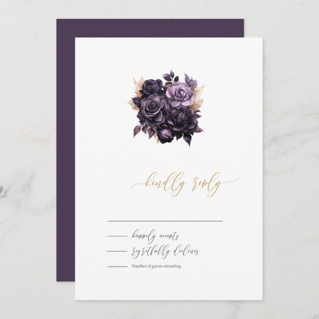 Elegant Dark Purple Roses RSVP  Invitation (Front/Back)