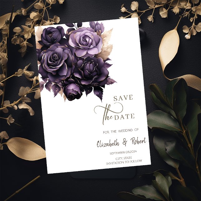 Elegant Dark Purple Roses Save The Date (Creator Uploaded)
