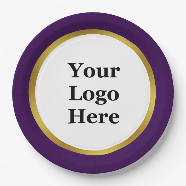 Elegant Dark Purple White and Gold Your Logo Here  Paper Plate (Front)