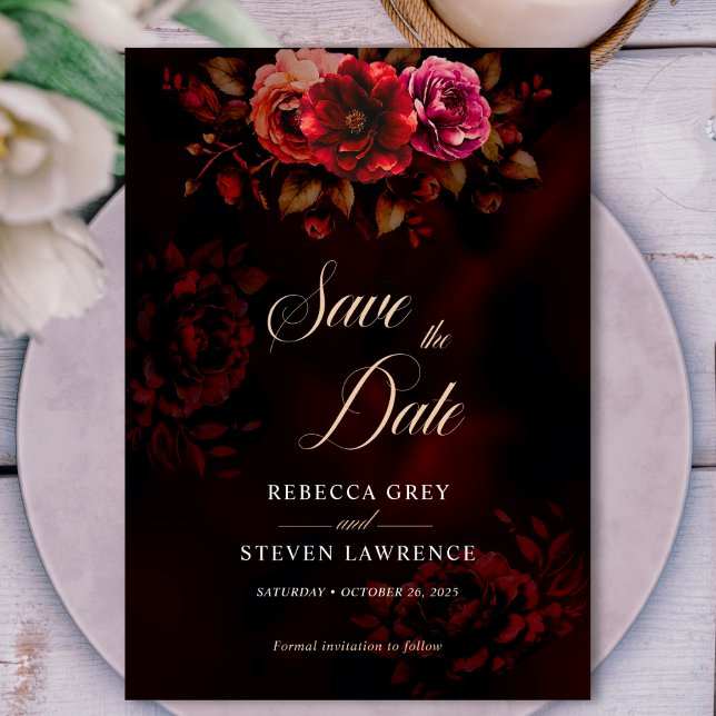 Elegant dark red black flowers Wedding  Save The Date (Creator Uploaded)