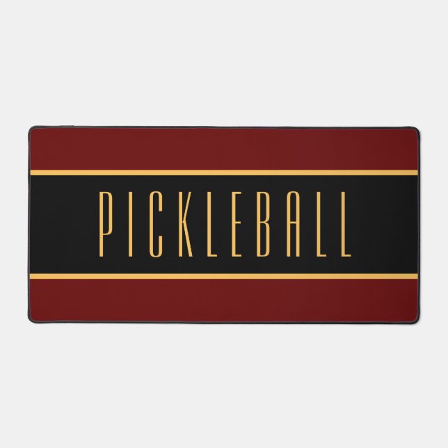 Elegant Dark Red Black Stripes PICKLEBALL Text  Desk Mat (Front)