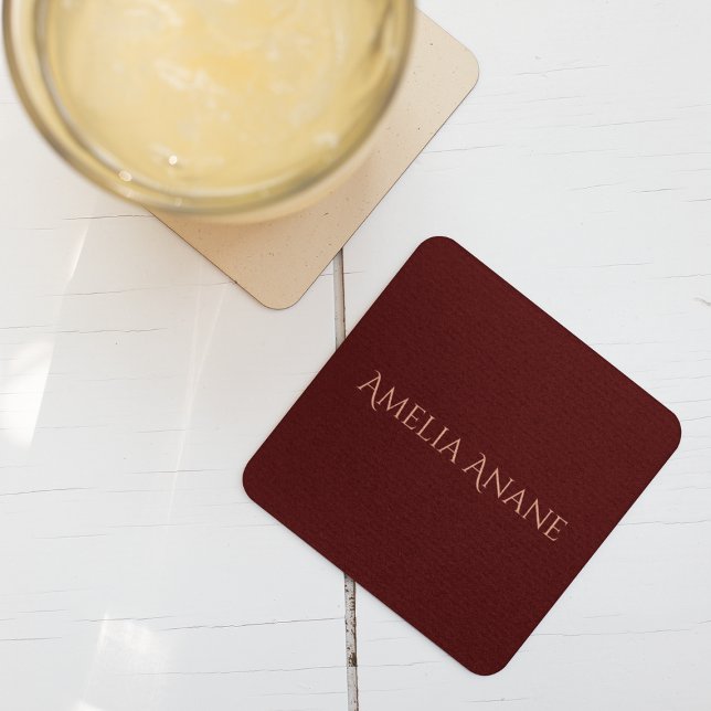 Elegant Dark Red & Blush Pink Typography Name Coaster (Creator Uploaded)