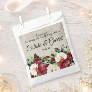 Elegant Dark Red Floral Goth Wedding Thank You Favour Bags