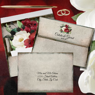 Elegant Dark Red Floral Grunge Grey Goth Wedding Envelope