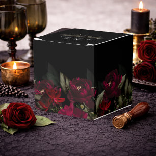 Elegant dark red gothic floral moody wedding favour box