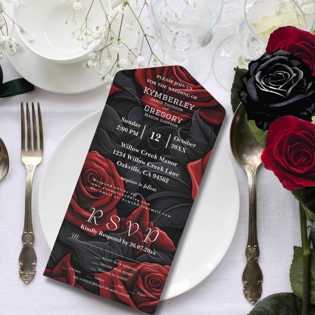 Elegant Dark Red Gothic Floral Rose on Black Email All In One Invitation (Creator Uploaded)