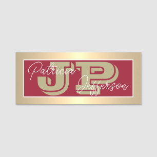 Elegant Dark Red Luxury Gold Monogram Professional Name Tag