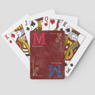 elegant dark-red monogrammed playing cards