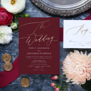 Elegant Dark Red Plum Burgundy Gold The Wedding Invitation