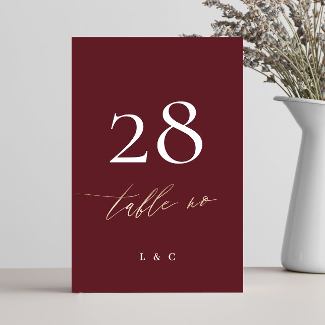 Elegant Dark Red Plum Burgundy Gold The Wedding Table Number (Creator Uploaded)
