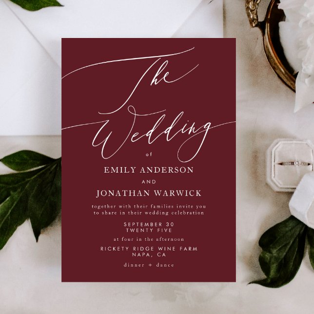 Elegant Dark Red Plum Burgundy White The Wedding Invitation (Creator Uploaded)