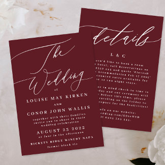 Elegant Dark Red Plum Burgundy White The Wedding Invitation