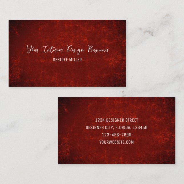 Elegant Dark Red Texture Country Rustic Business Card (Front/Back)
