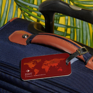 Elegant dark red travel Bag Tag with name