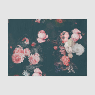 Elegant Dark Rich Dutch Floral Pink Roses Tissue Paper