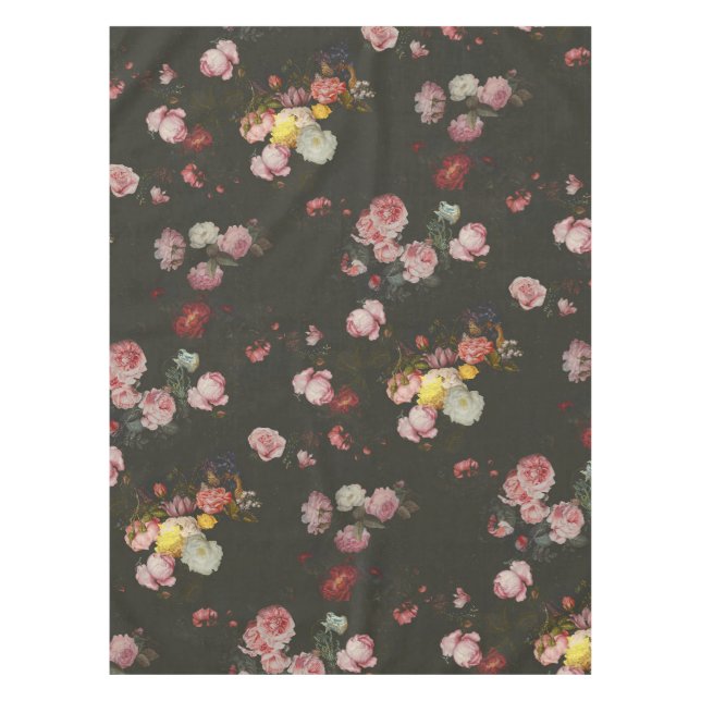 Elegant Dark Rich Floral Pink Roses Tablecloth (Front)