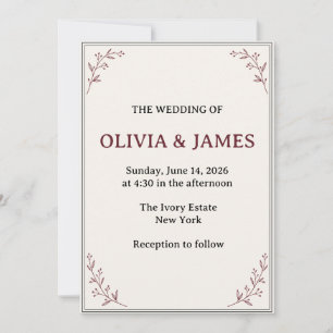 Elegant Dark Romance Courthouse Wedding Invitation
