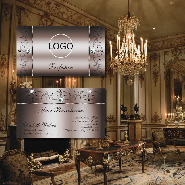 Elegant Dark Rose Gold Squiggled Jewels with Logo Business Card (Creator Uploaded)