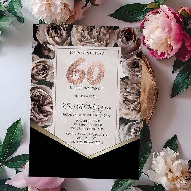 Elegant Dark Roses 60th Birthday Invitation (Creator Uploaded)