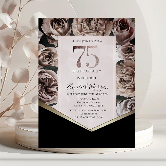 Elegant Dark Roses 75th Birthday Invitation (Creator Uploaded)