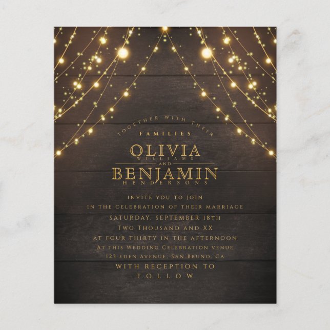 Elegant Dark Rustic Wood Lights String wedding Fly Flyer (Front)