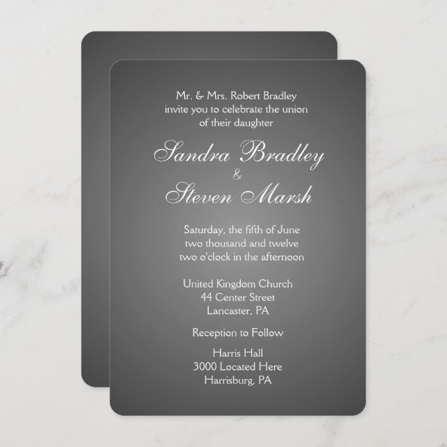 Elegant Dark Silver Wedding Invitations (Front/Back)