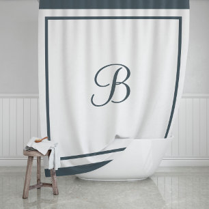 Elegant Dark Slate Border Script Monogram Shower Curtain
