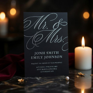 Elegant Dark Slate Wedding Invitation Mr & Mrs 