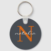Elegant Dark Slate with Orange Monogrammed